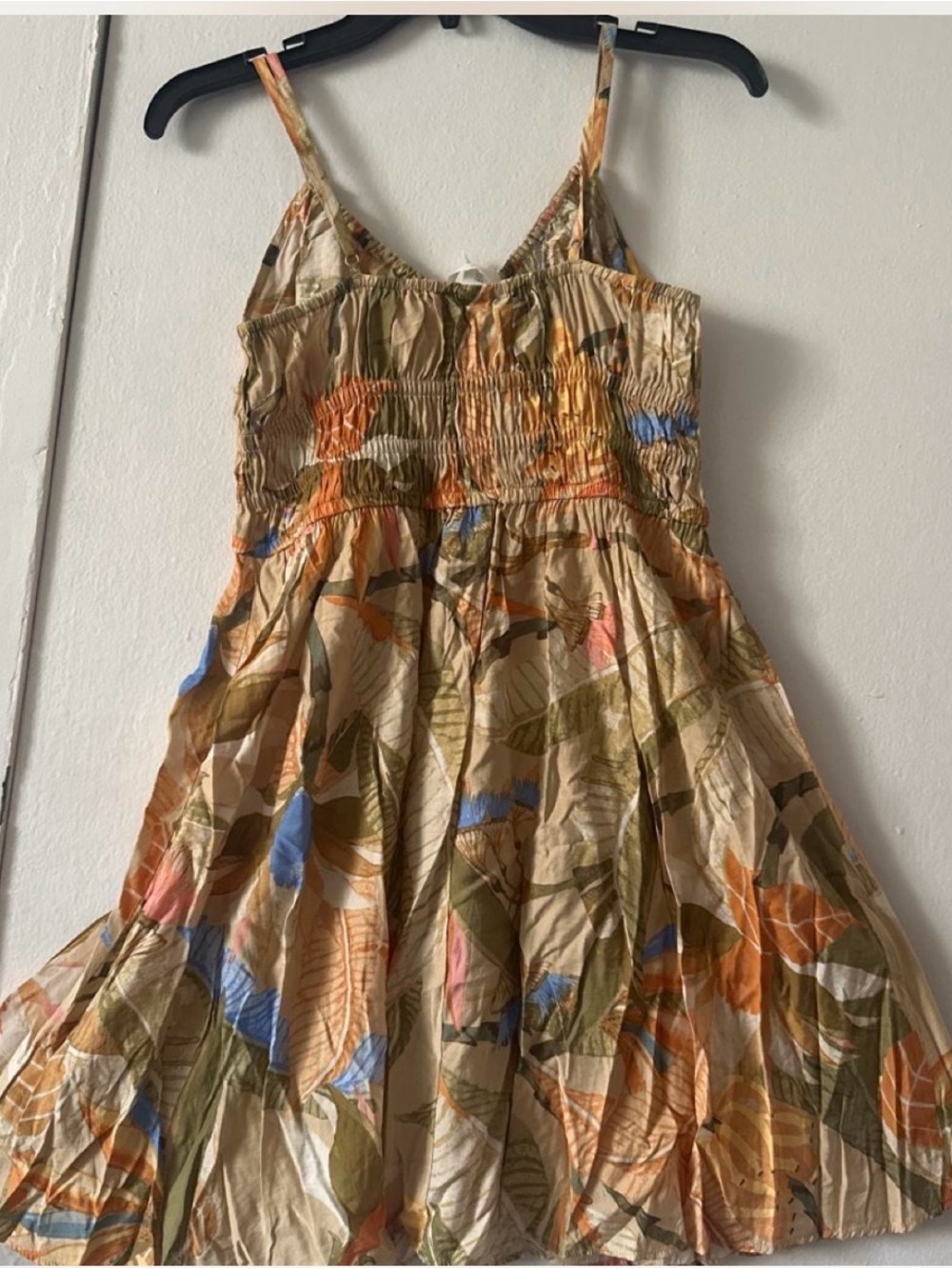 H&M Beige Leaf-Print Sundress with Orange, Green & Blue Accents